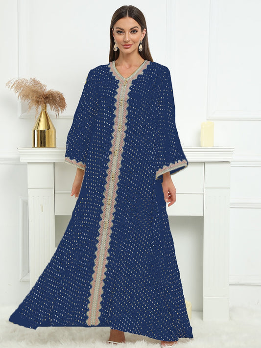 Elegant V-Neck Long Sleeve Arabic Dress .298