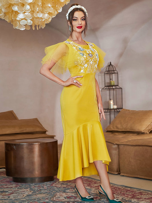 Elegant Mesh Yellow Dress .190